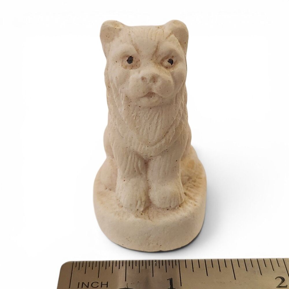 Vintage Mini Bisque Dog Figurine Cream Chalkware Terrier Maker Mark BC 47